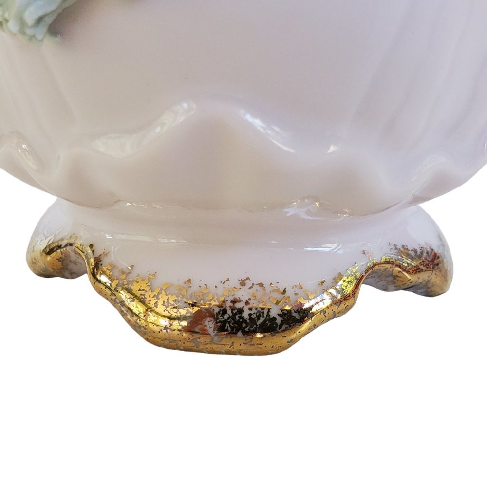 Vintage Lefton L'amour Applied Flowers Pink Vase Porcelain Gold Stippled Edges - Picture 6 of 8